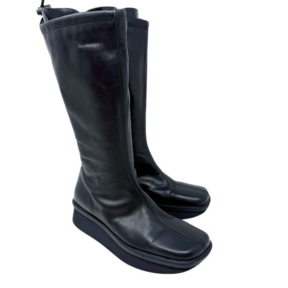 Vintage Y2K Nine West Black Leather Square Toe Platform Boots Women's Size 8 - Picture 1 of 9